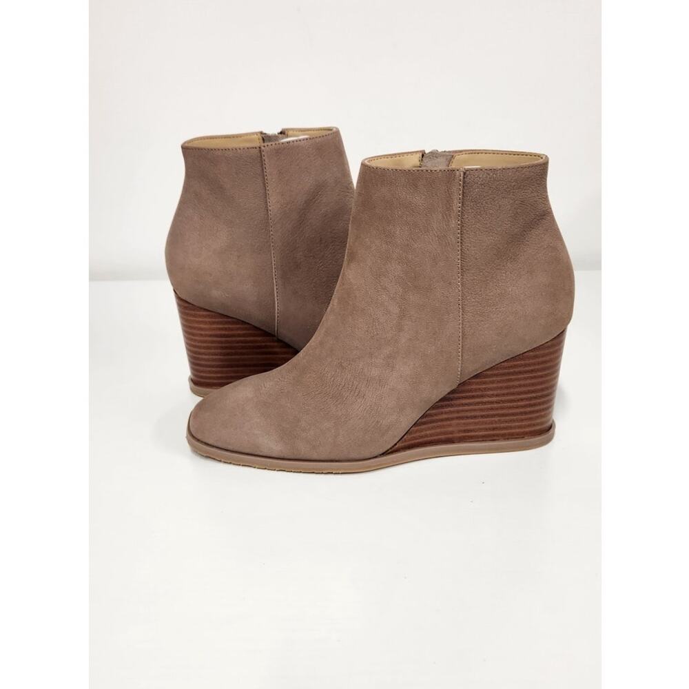 NYDJ Joan Goat Mink/Tan Suede Leather Wedge Booties, Boho/Classic/Sleek Size 6.5